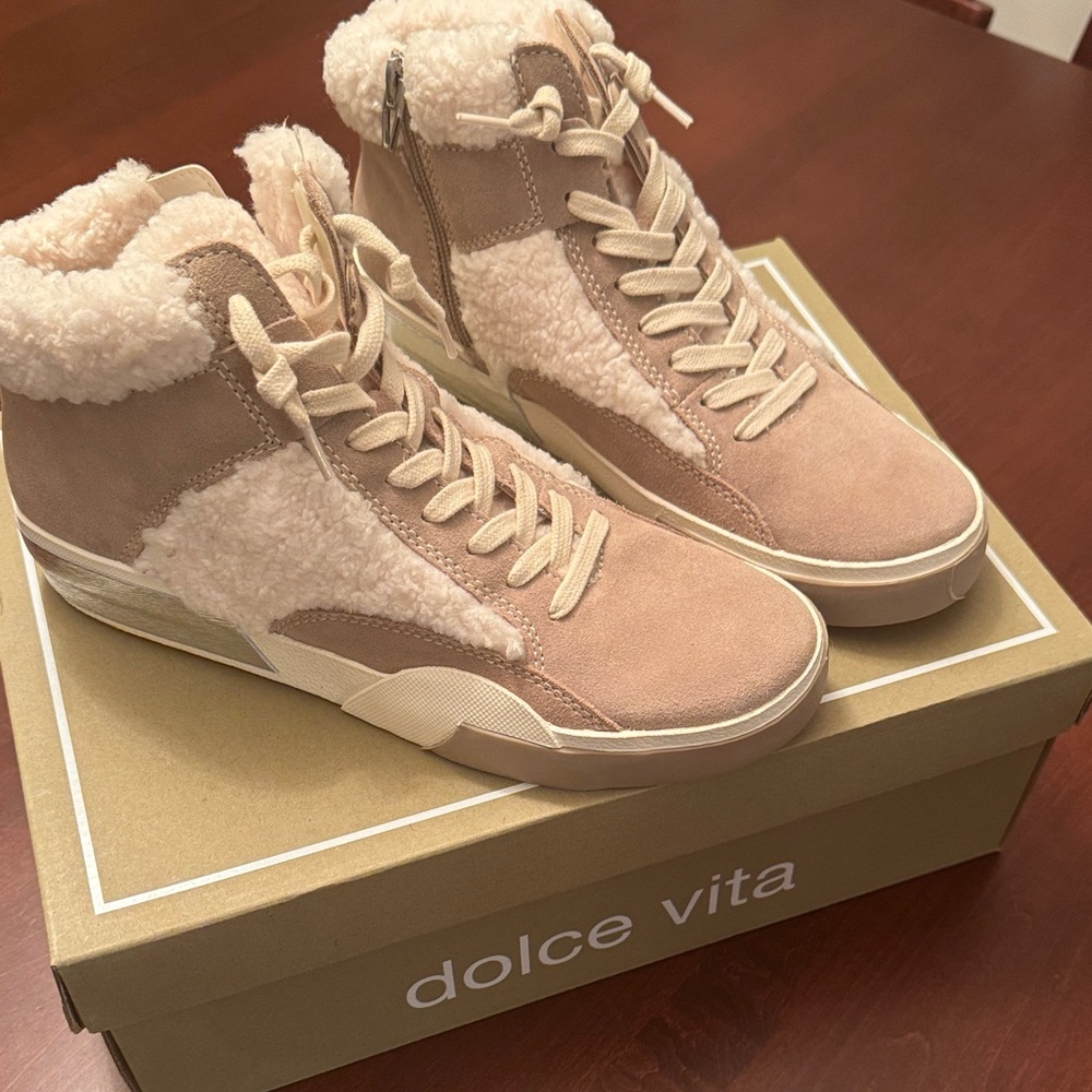 Dolce Vita Women's Cream and Tan High-Top Sneakers